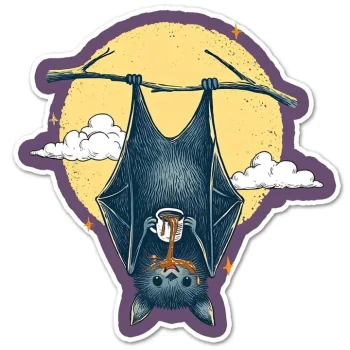 Bat Drinking Coffee Sticker - Product Image