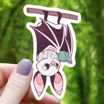 Bat Reading Book 3" Sticker - Product Image