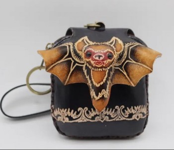 Handmade Leather Brown Bat Coin Purse Wristlet - Product Image