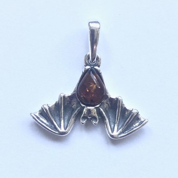 Hanging Silver And Amber Bat Pendant - Product Image