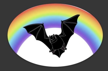 Rainbow Bat Oval Bottle Sticker - Product Image