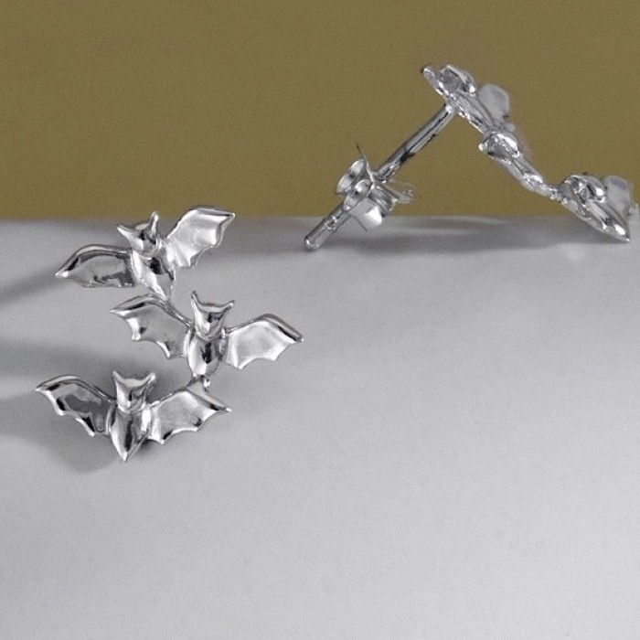 Sterling Silver Bat Cluster Post Earrings