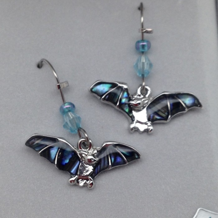 Wild Pearl (Abalone) Flying Bat Earrings and Pendant